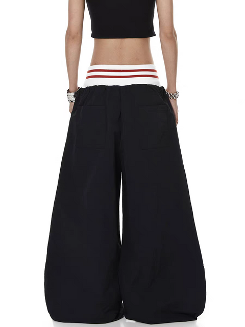 Cursive Elastic Waist Straight-Leg Pants
