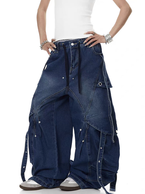 Distressed Rivet Bootcut Heavy Cotton Jeans