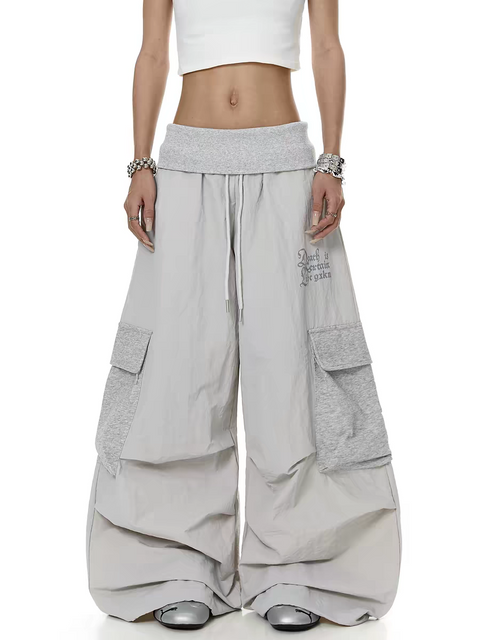 Big-Pocket Foldable Waist Wide-Leg Cargo Pant