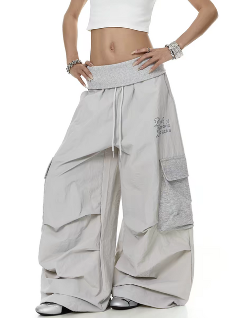 Big-Pocket Foldable Waist Wide-Leg Cargo Pant