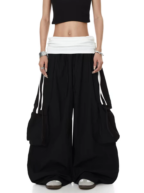 Color-Block Wide-Leg Parachute Pant