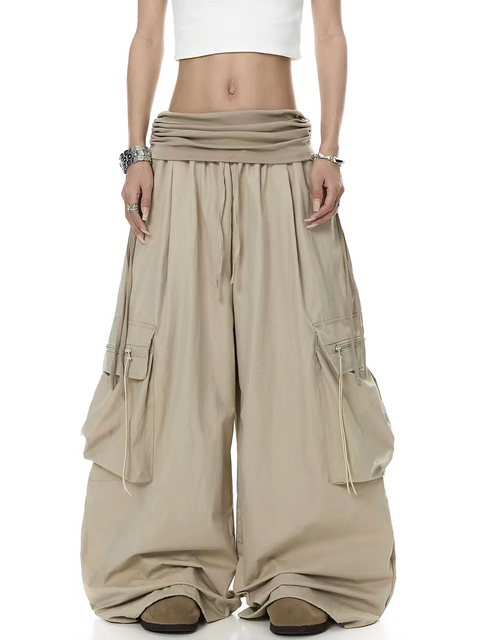 Color-Block Wide-Leg Parachute Pant