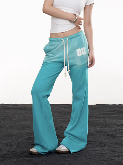Flared-Hem Drawstring Cotton Trouser