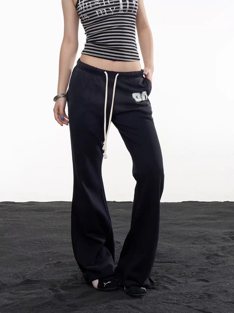 Flared-Hem Drawstring Cotton Trouser