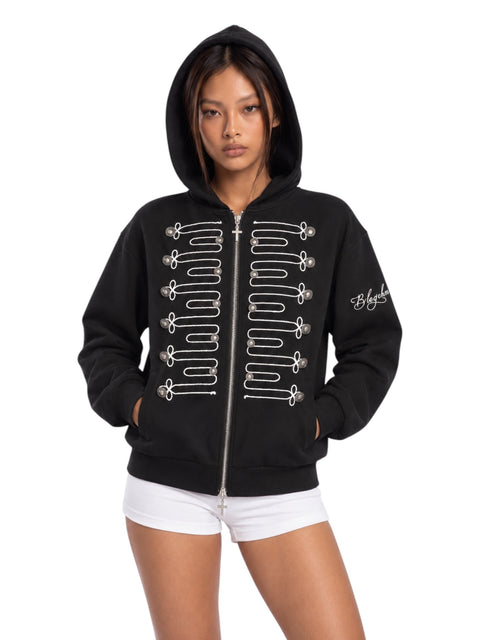 Double-Breasted Embroidered Hooded Cardigan