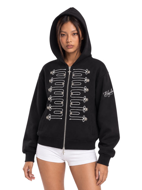 Double-Breasted Embroidered Hooded Cardigan