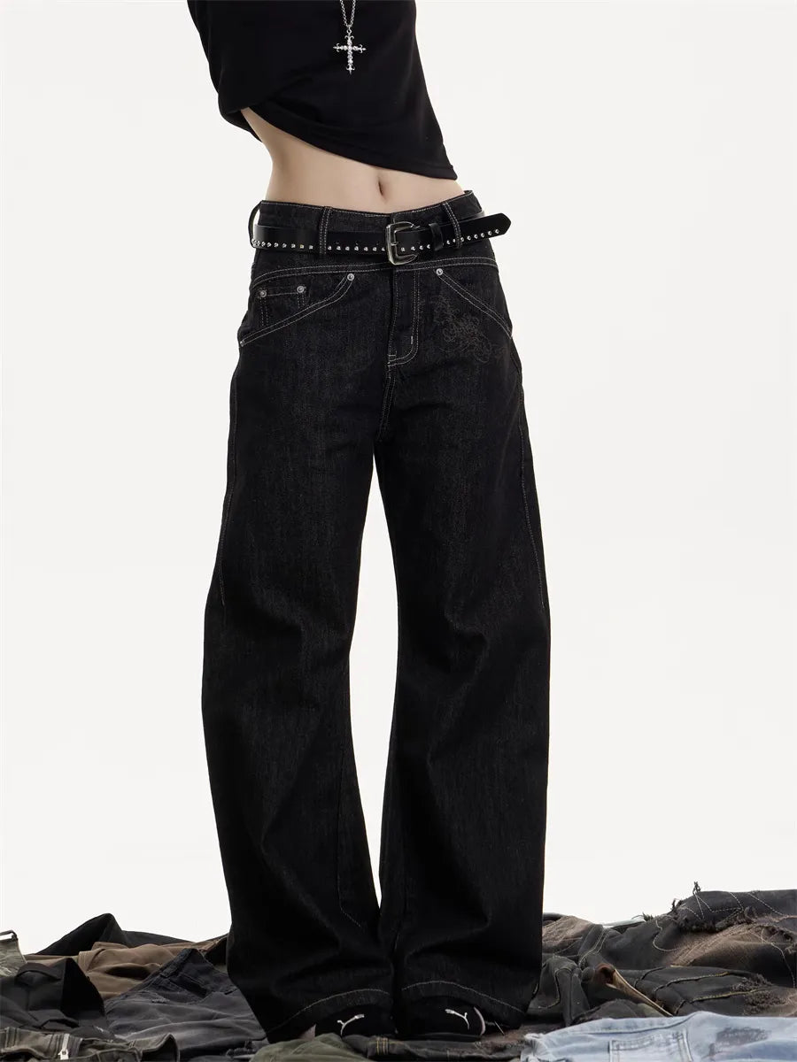 [25SS NEW ARRIVAL] GKIKZ NIGHT-THREAD EMBROIDERED WIDE-LEG COTTON DENIM