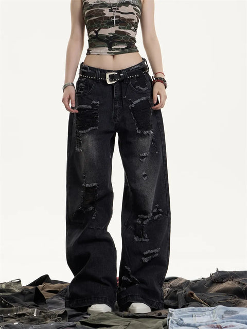 [25AW NEW ARRIVAL] GKIKZ WRECKED CORE WIDE-LEG HEAVY DENIM