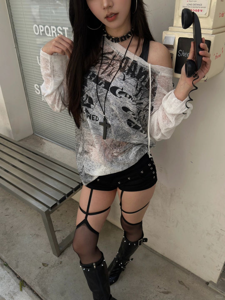 GKIKZ RETRO MICRO TRANSPARENT SHEER OFF-SHOULDER TOP