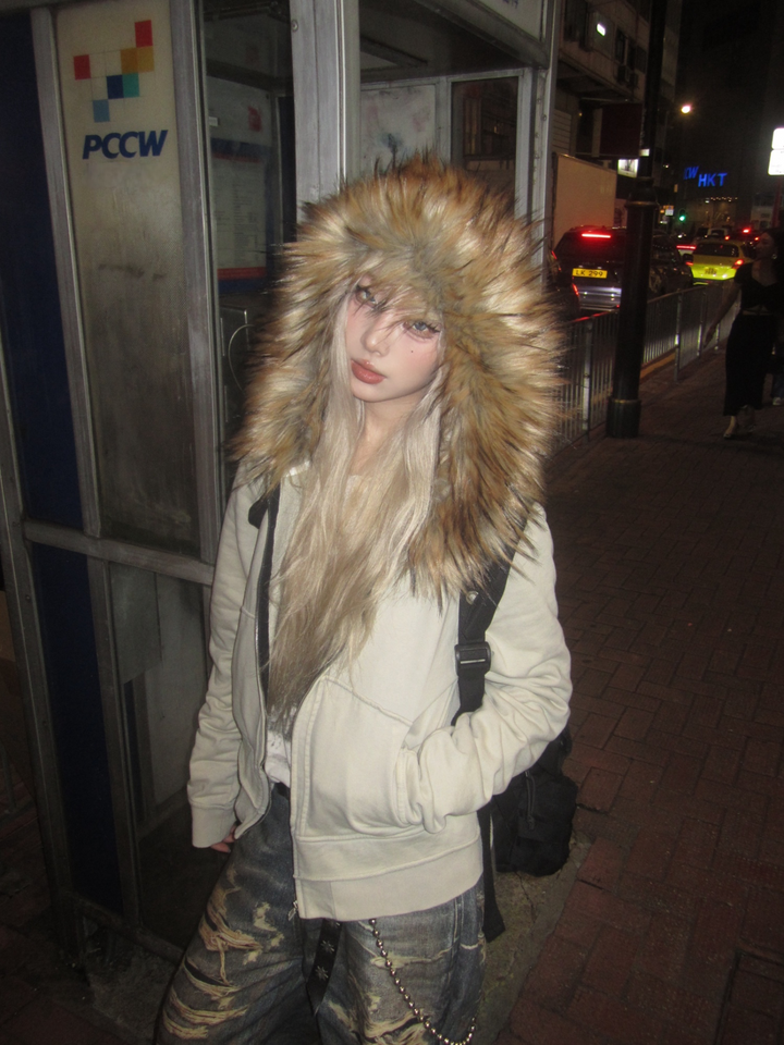 [CHRISTMAS SPECIAL RESTOCK] GKIKZ FROST WHISPERER FURRY CARDIGAN ZIPPER JACKET