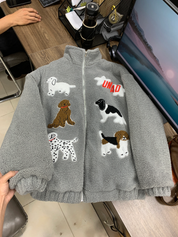 GKIKZ PUPPY EMBROIDERY LAMBWOOL FLEECE JACKET