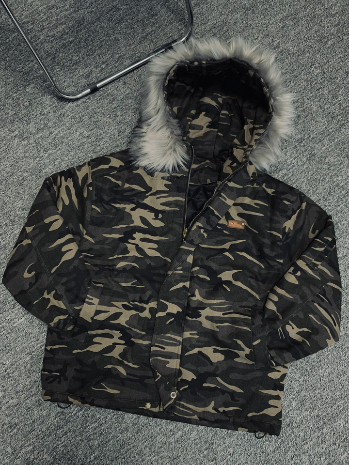 GKIKZ MOUNTAIN CARVING FUR COLLAR JACKET