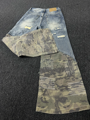 [HOLIDAY RESTOCK] GKIKZ MIX&MATCH CAMOUFLAGE RETRO DISTRESSED BAGGY JEANS