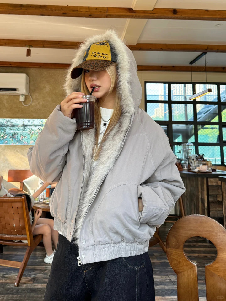 GKIKZ MOUNTAIN CARVING THICKENED FUR JACKET