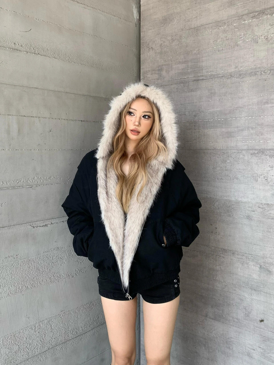 GKIKZ MOUNTAIN CARVING THICKENED FUR JACKET