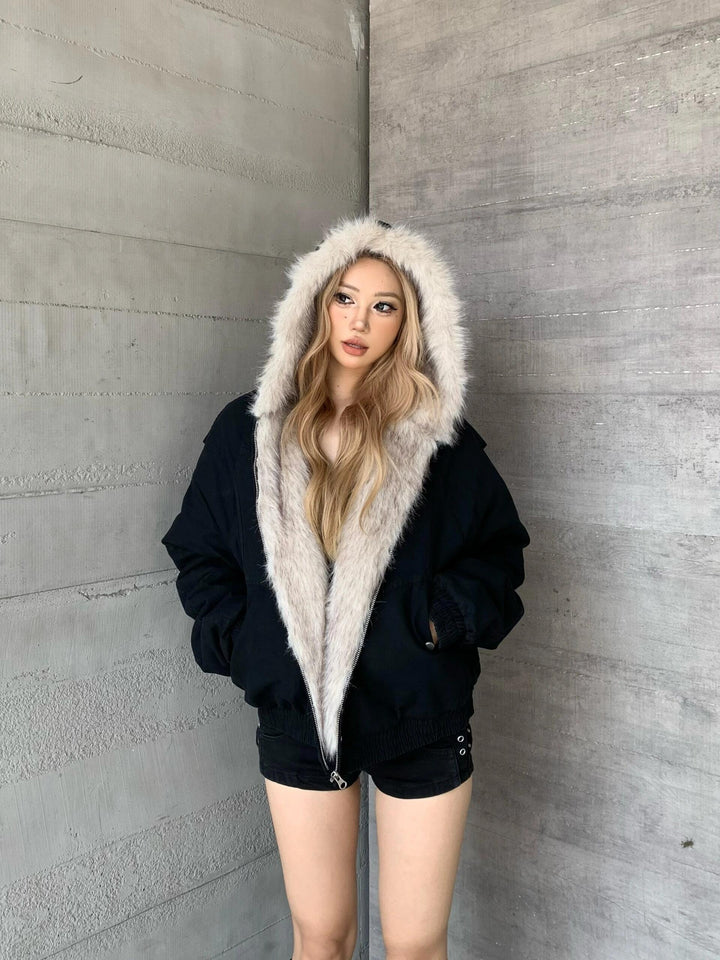 GKIKZ MOUNTAIN CARVING THICKENED FUR JACKET