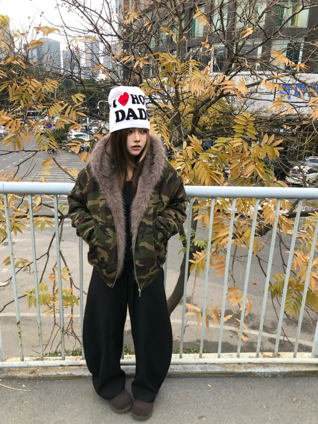 GKIKZ MOUNTAIN CARVING THICK COTTON PADDED FUR COLLAR JACKET