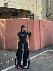 GKIKZ CLASSIC TRI-STRIPE SCIMITAR DRAWSTRING ULTRA-WIDE PANTS