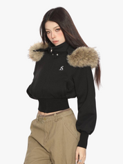 [25SS NEW ARRIVAL] GKIKZ FAUX FUR CROPPED DETACHABLE HOOD ZIP-UP