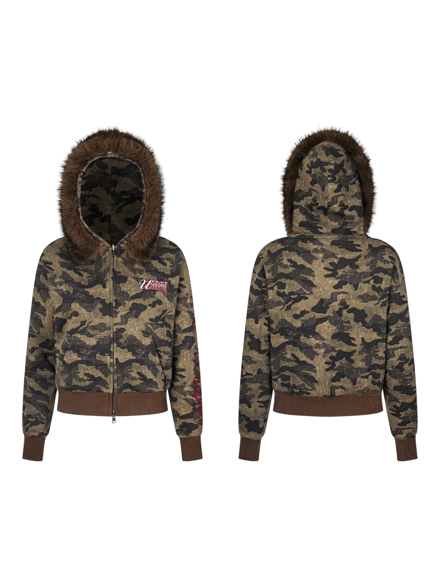 Camouflage Reversible Faux Fur Hooded Jacket