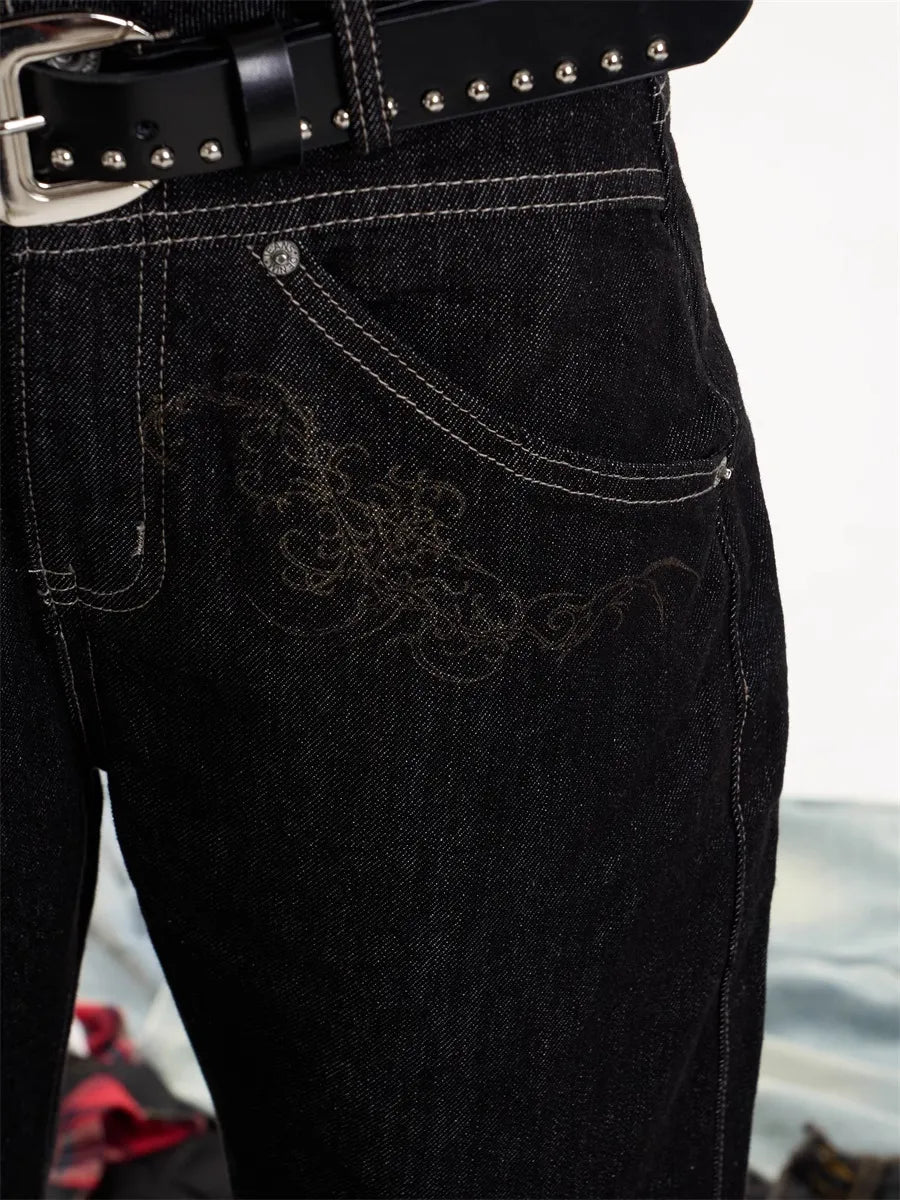 GKIKZ NIGHT-THREAD EMBROIDERED WIDE-LEG COTTON DENIM