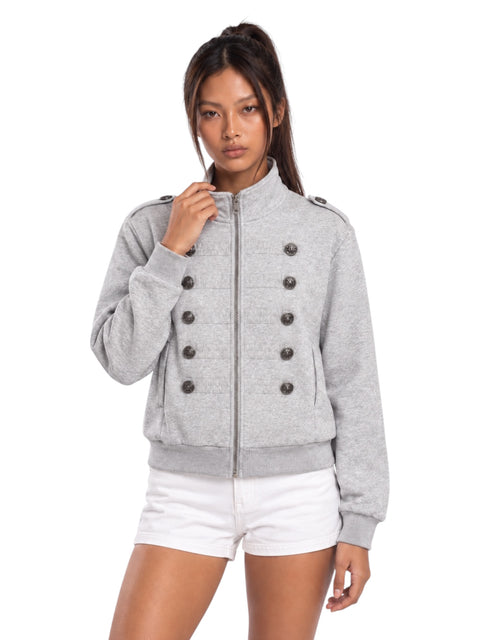 Ornate Round Filigree Zip-Up Jacket - Gray