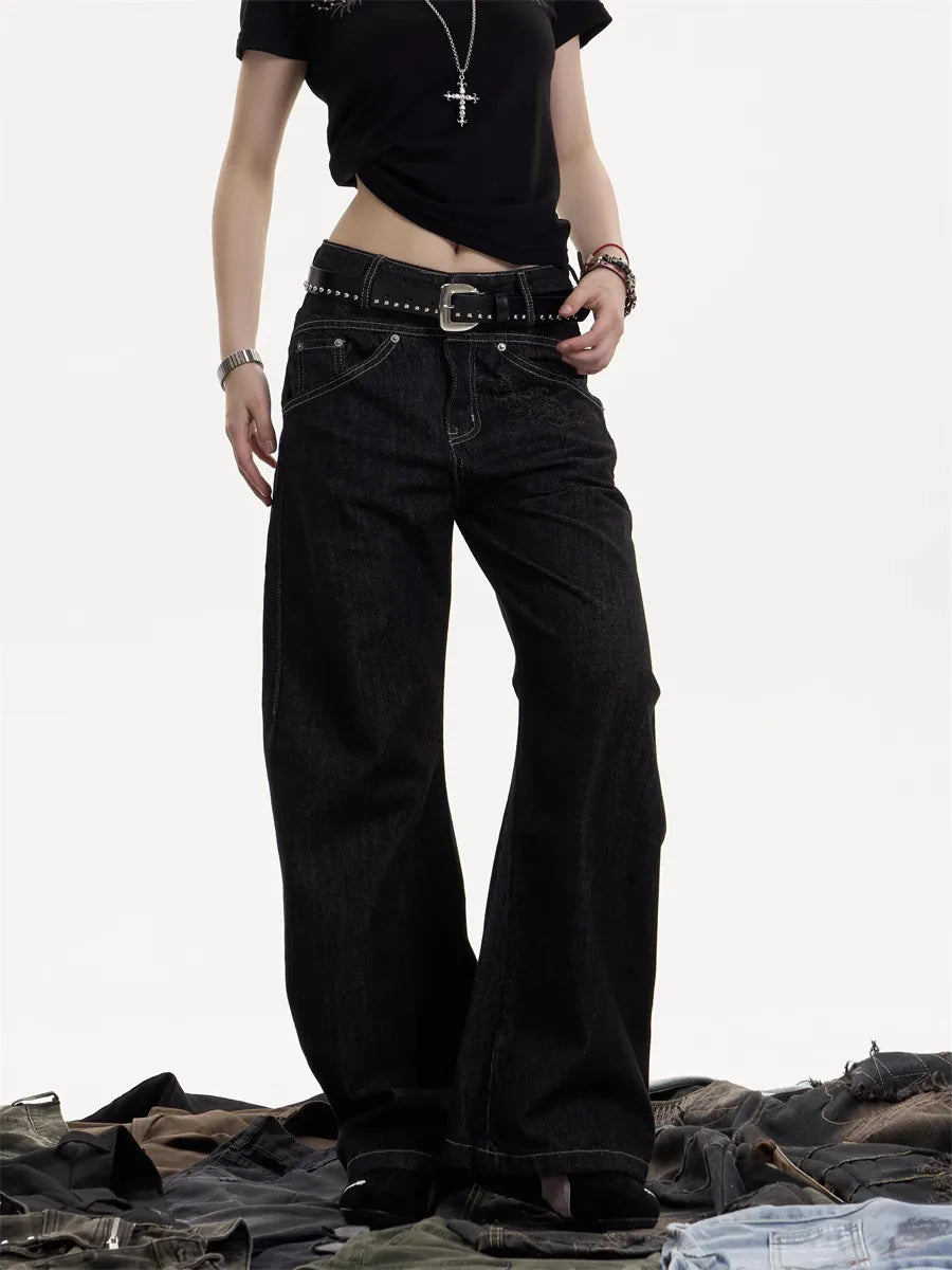 [25SS NEW ARRIVAL] GKIKZ NIGHT-THREAD EMBROIDERED WIDE-LEG COTTON DENIM