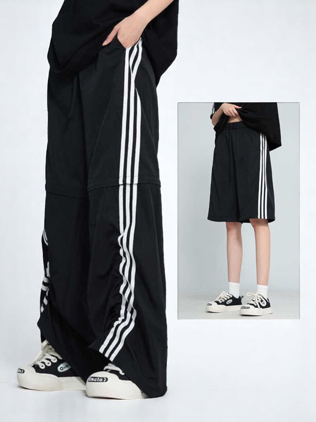 [25SS RESTOCKS] GKIKZ TRI-STRIPE CURVE DETACHABLE WIDE LEG PANTS
