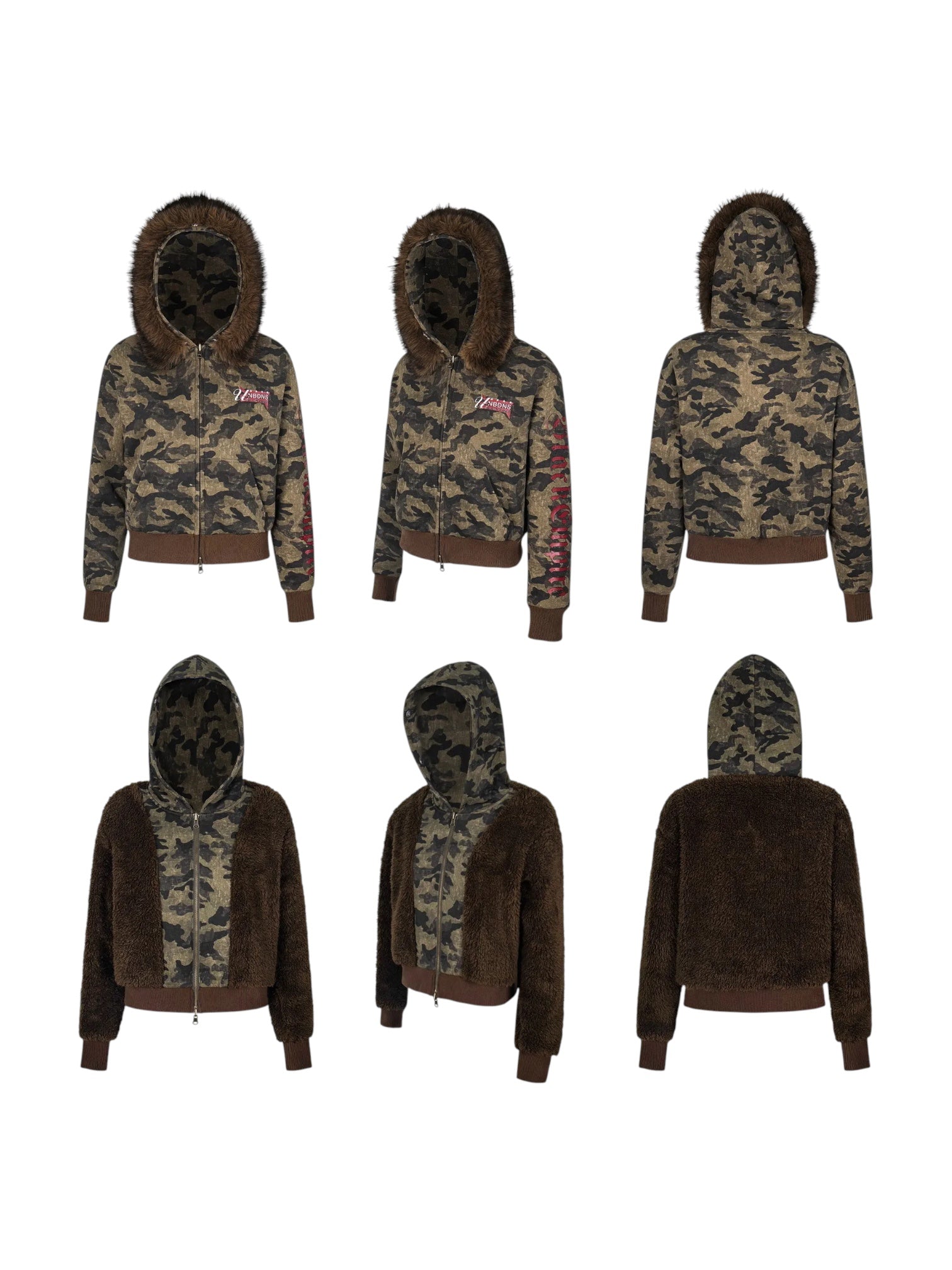 GKIKZ CAMOUFLAGE REVERSIBLE FAUX FUR HOODED JACKET