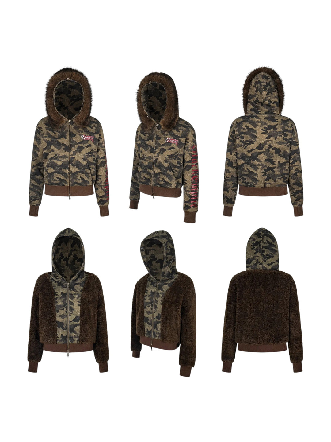 GKIKZ CAMOUFLAGE REVERSIBLE FAUX FUR HOODED JACKET