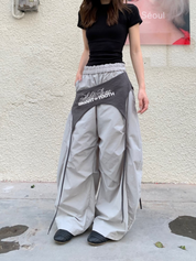 [25SS NEW ARRIVAL] GKIKZ CONTRAST PARACHUTE TOO LOOSE WIDE-LEG PANTS