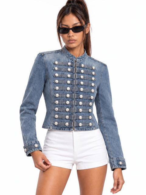 Regiment Button Denim-Look Jacket
