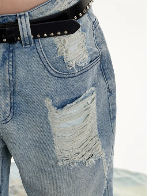[25AW NEW ARRIVAL] GKIKZ WRECKED CORE WIDE-LEG HEAVY DENIM