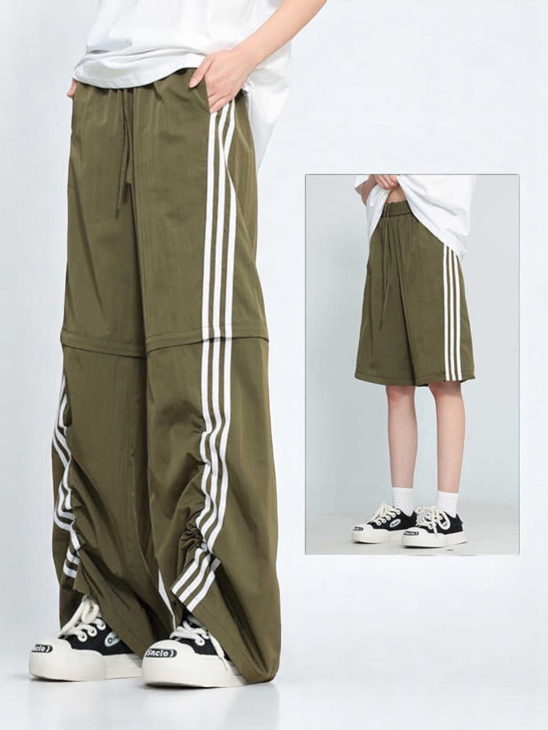 [25SS RESTOCKS] GKIKZ TRI-STRIPE CURVE DETACHABLE WIDE LEG PANTS