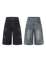 GKIKZ STAR RHINESTONE CAPRI DENIM JORTS