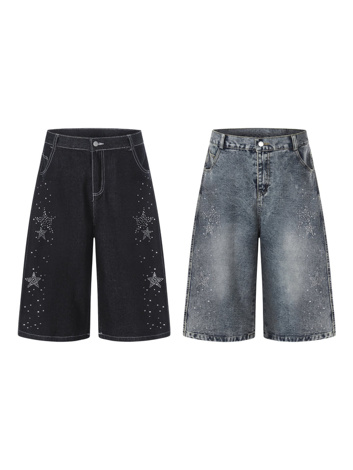 Star Rhinestone Capri Denim Jorts