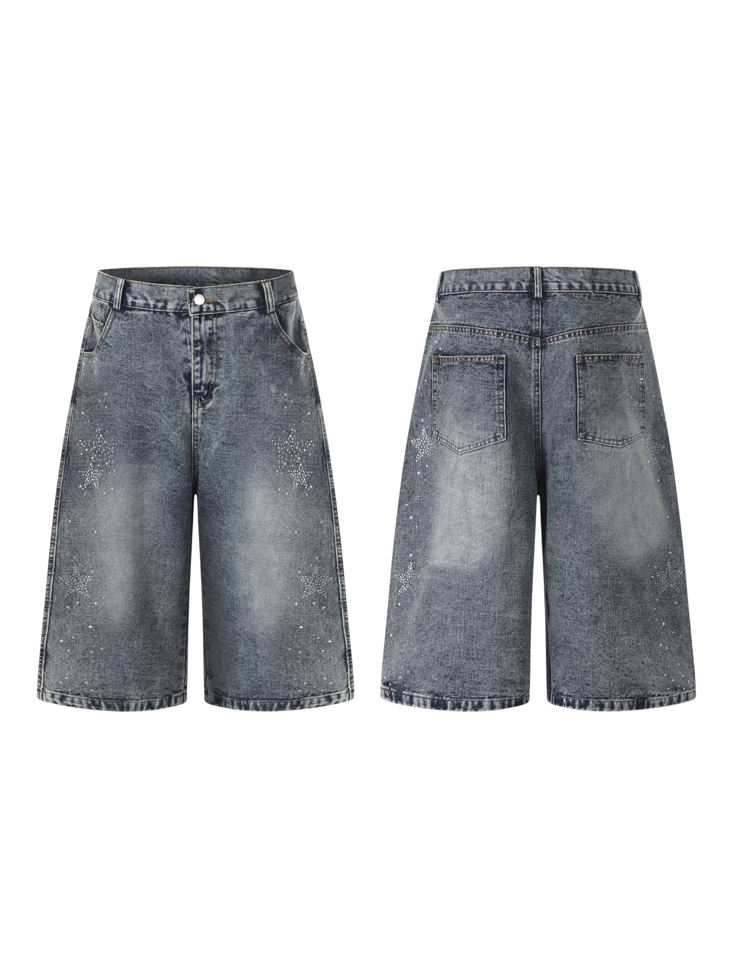 Star Rhinestone Capri Denim Jorts