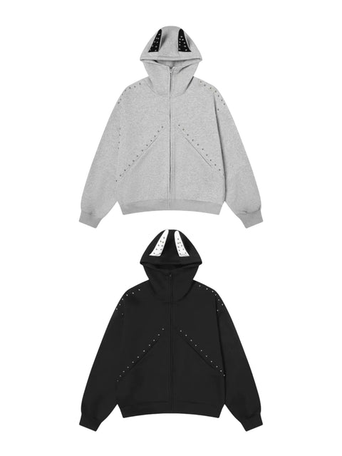 [25AW NEW ARRIVAL] GKIKZ STUDDED DEVIL HORN HOODIE - PREMIUM COTTON ZIP-UP