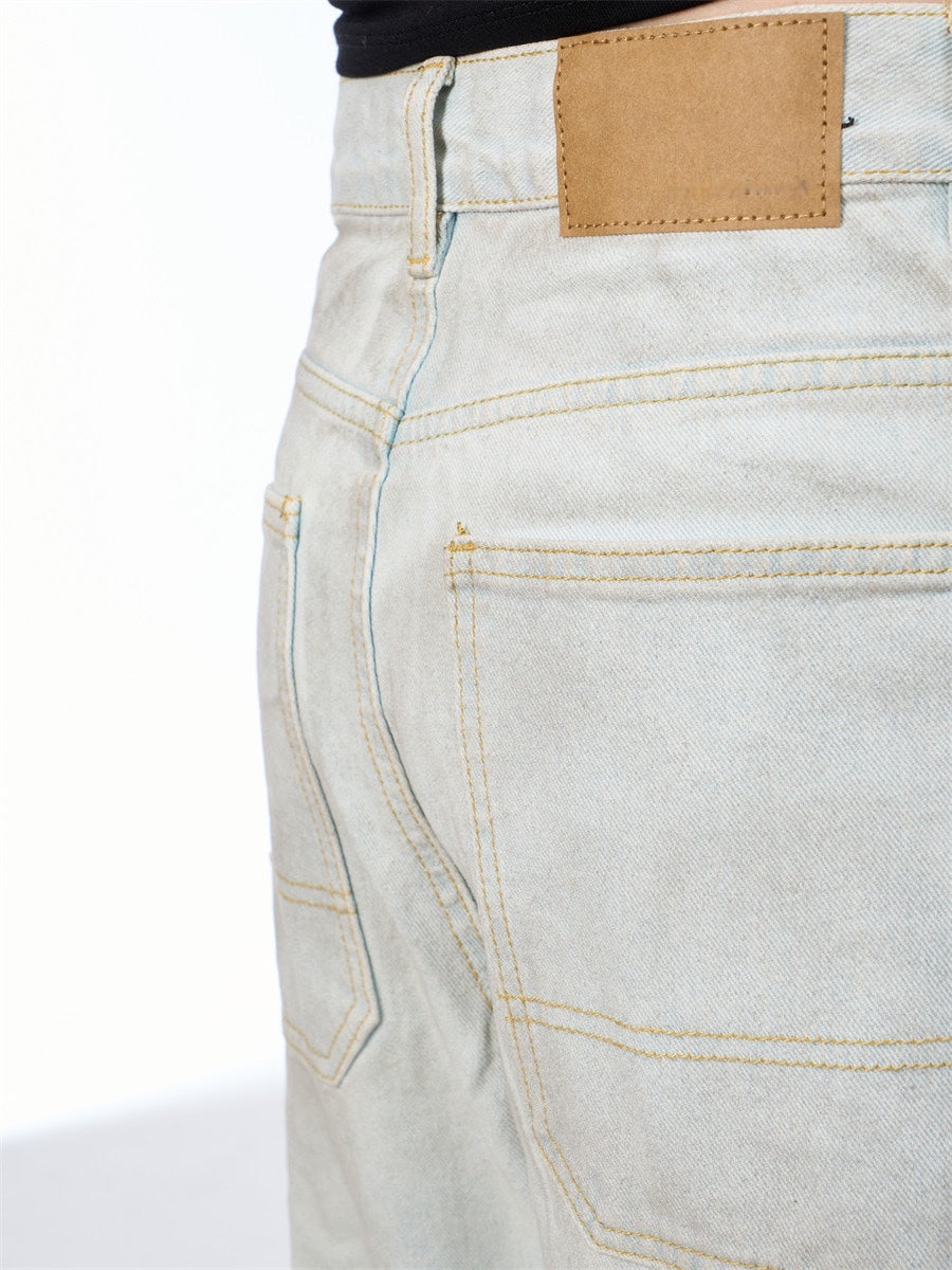 Retro Washed Distressed Machete Loose Jeans