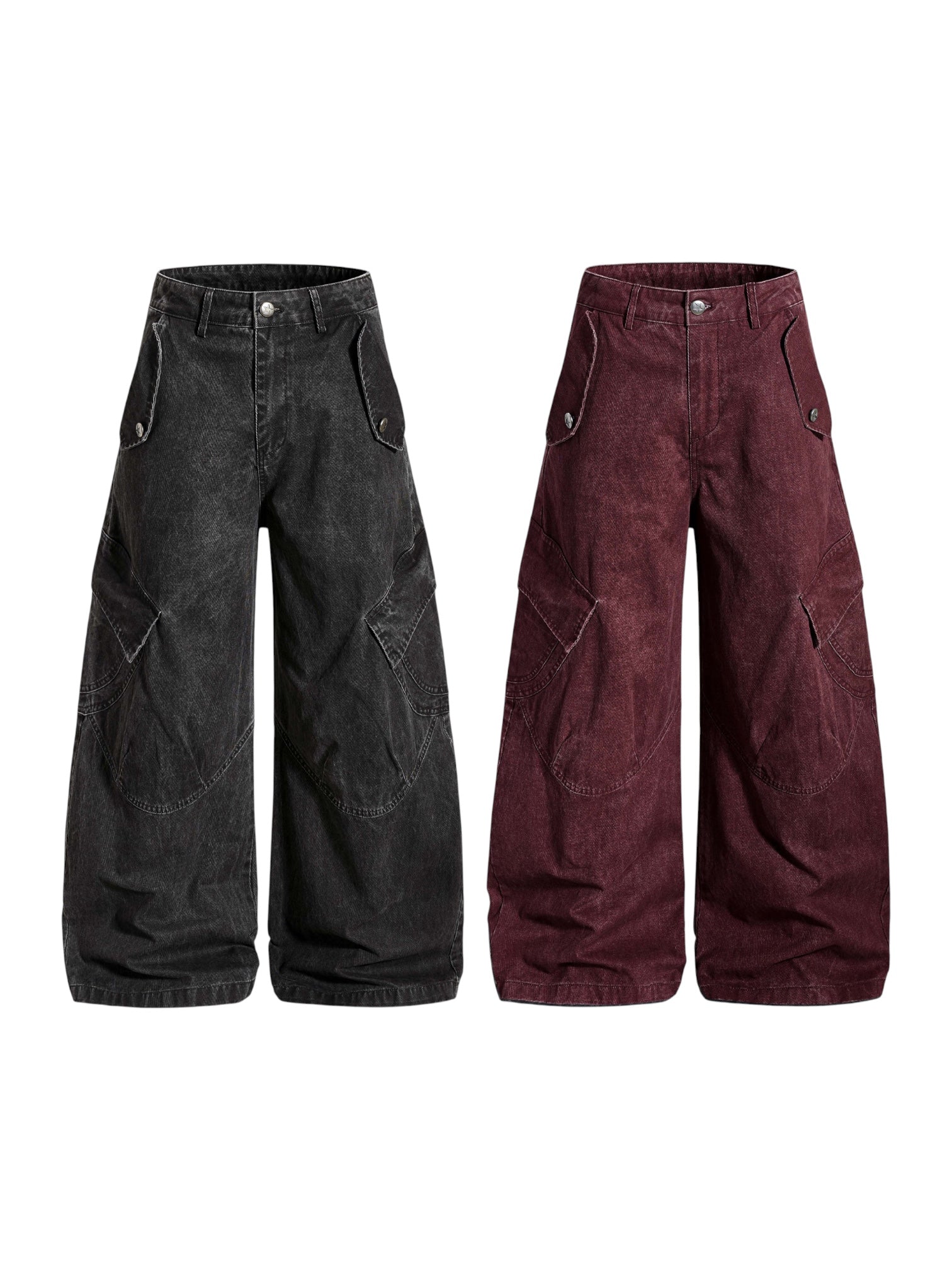 Washed Wide-Leg Panel Cargo Pants