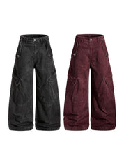 Washed Wide-Leg Panel Cargo Pants