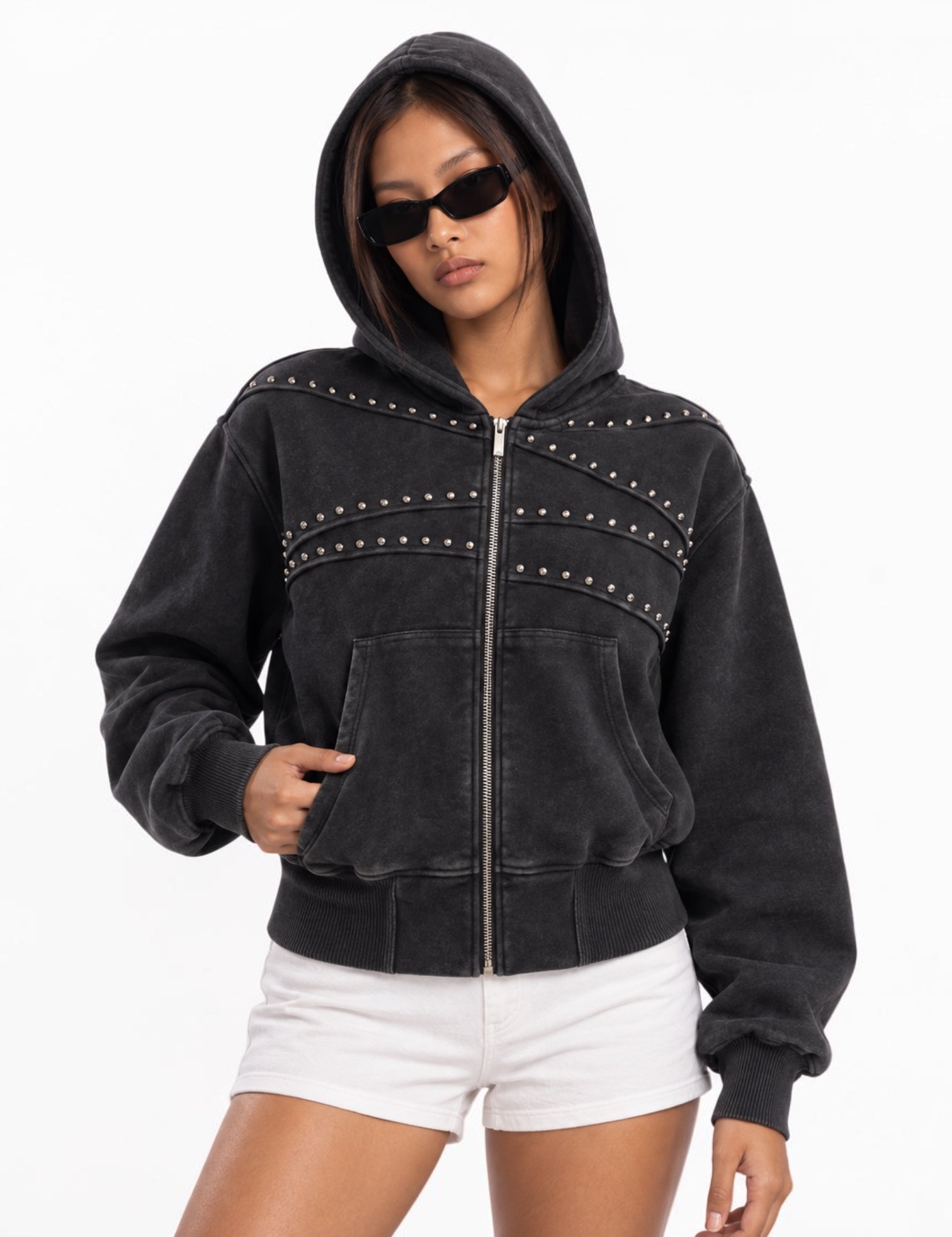 Rivet Wave Washed Zip Hoodie