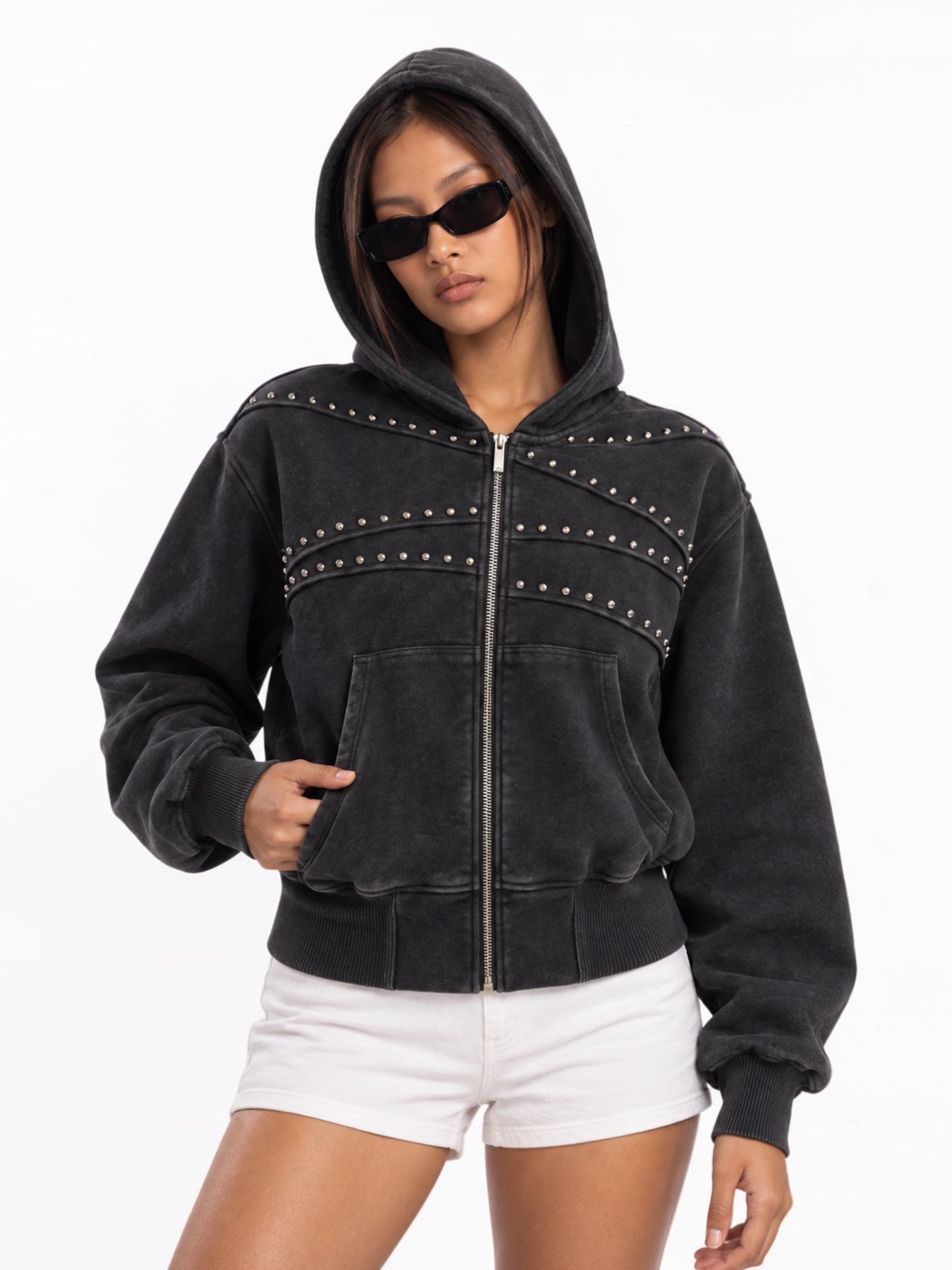 Rivet Wave Washed Zip Hoodie