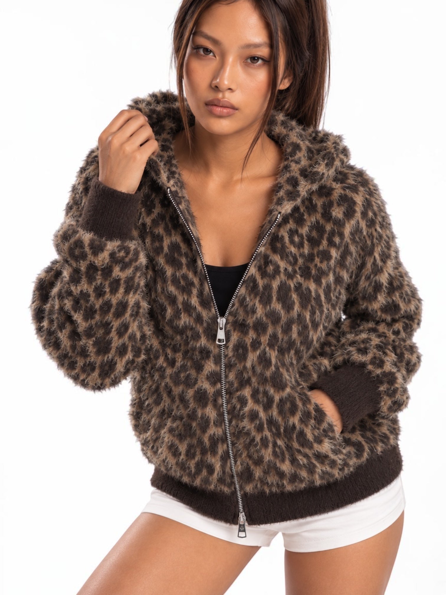 Leopard Zip-Up Fuzzy Cardigan