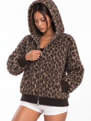 Leopard Zip-Up Fuzzy Cardigan