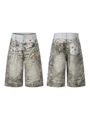 GKIKZ RETRO LEOPARD-PRINT WIDE-LEG DENIM SHORTS