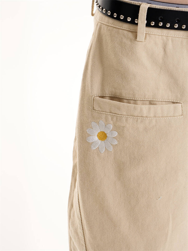 GKIKZ ENJOY DAISY EMBROIDERED WID-LEG JORTS