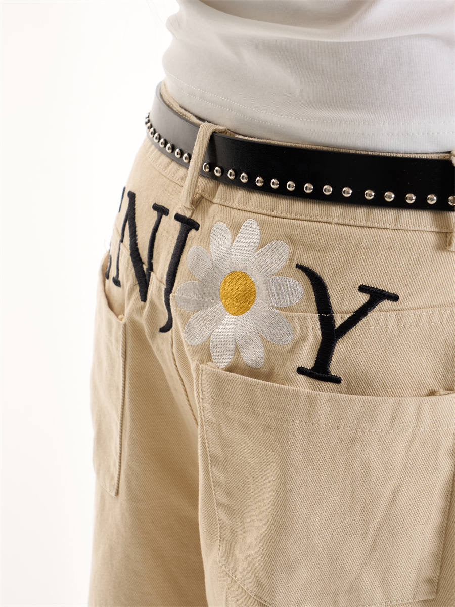 GKIKZ ENJOY DAISY EMBROIDERED WID-LEG JORTS