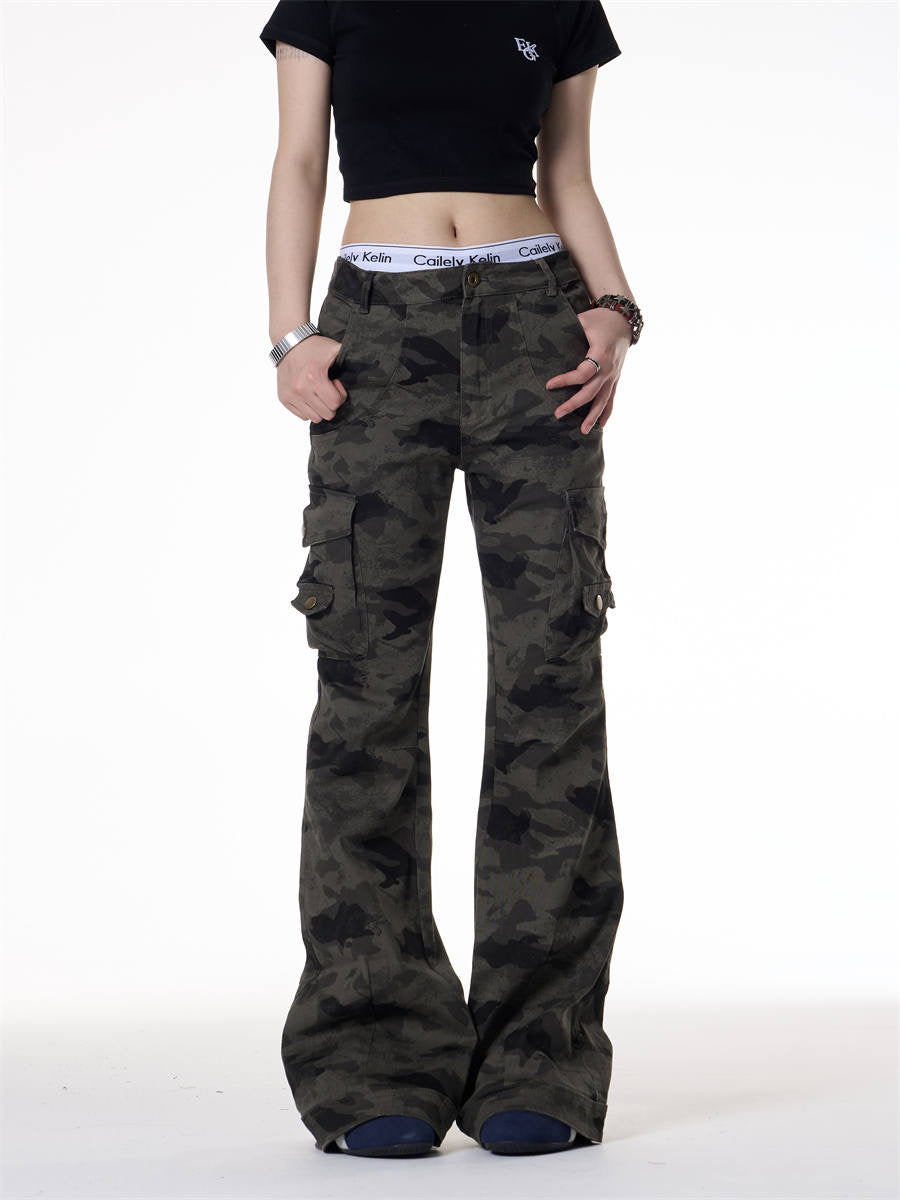 GKIKZ TACTICAL CAMO FLARE CARGO PANTS