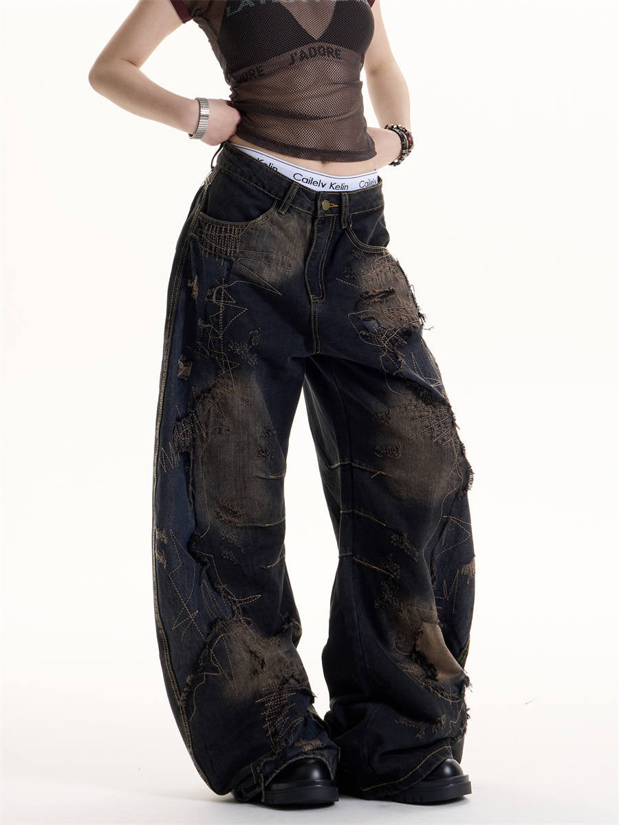 GKIKZ RECKLESS STITCH HEAVY-DISTRESSED JEANS